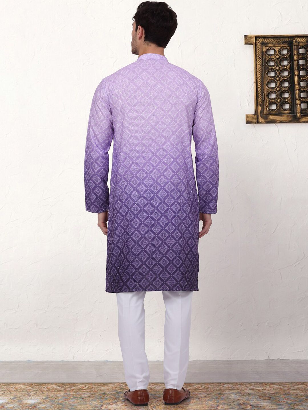 Jompers Printed Mandarin Collar Regular Ombre Kurta with Pyjamas