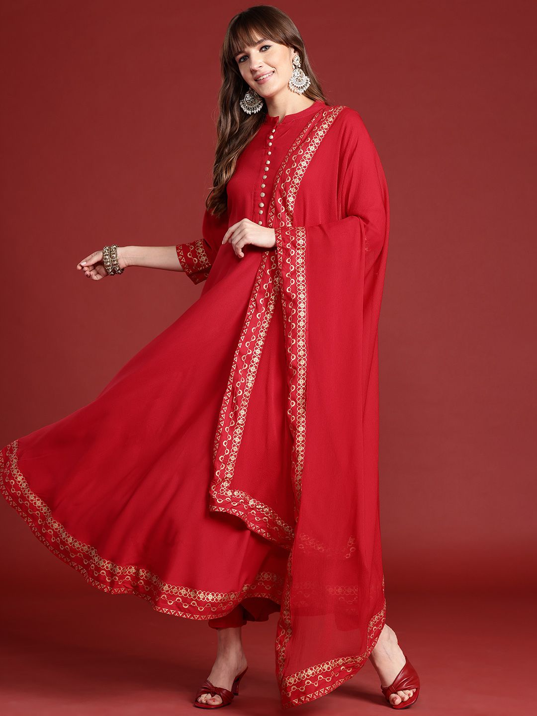 Anouk Women A-Line Kurta with Trousers & Dupatta