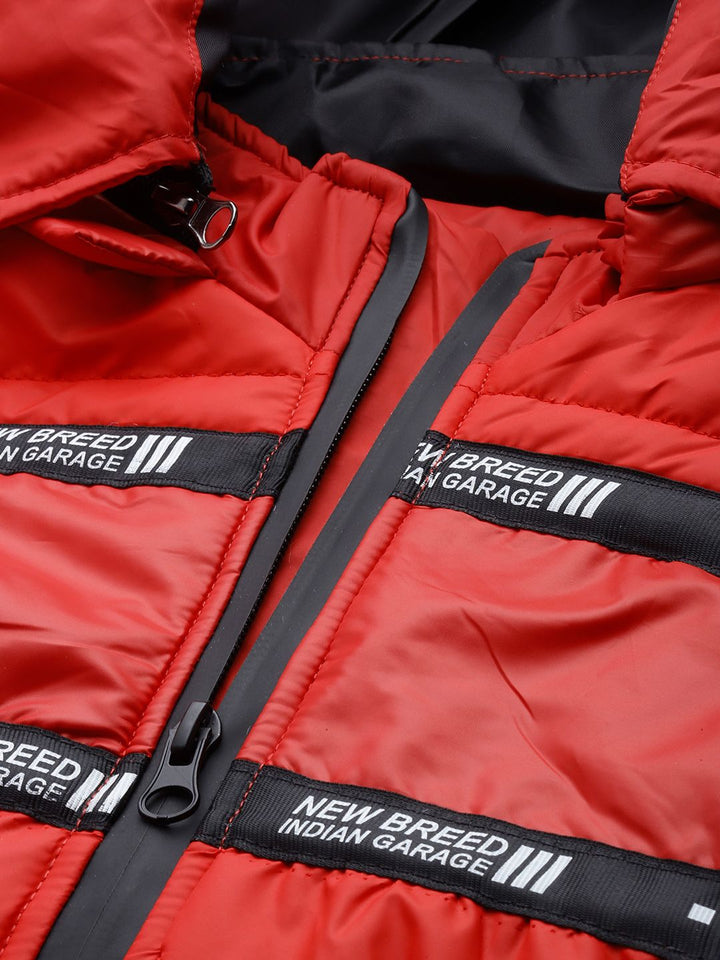 The Indian Garage Co Men Red Solid Padded Detachable Hood Jacket