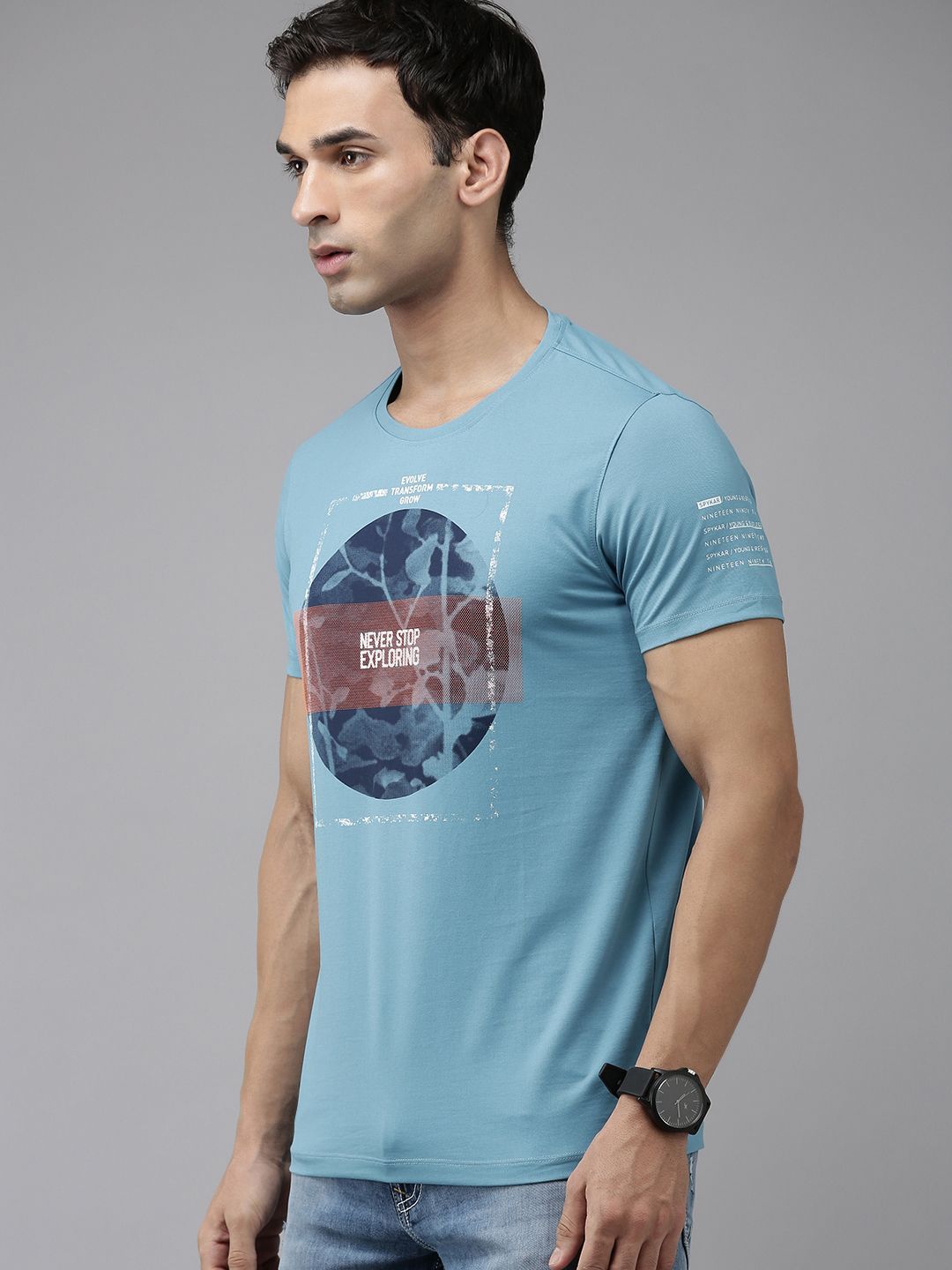SPYKAR Printed Pure Cotton Slim Fit T-shirt