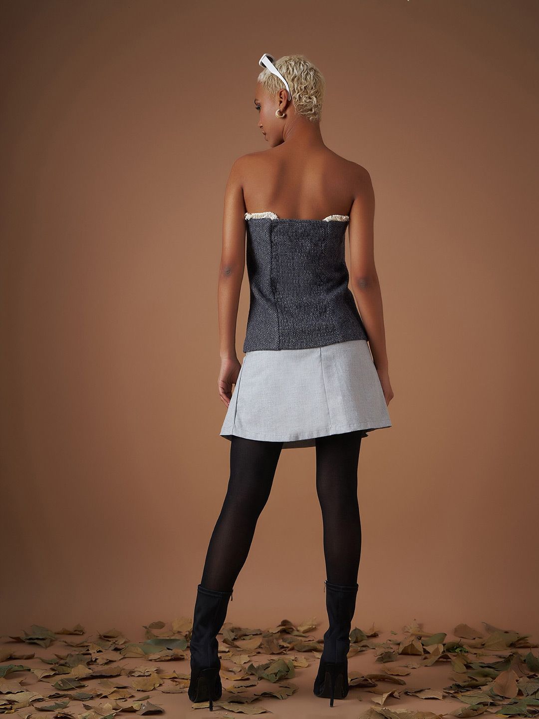 SASSAFRAS Jacquard Geometric Tweed Tube Top