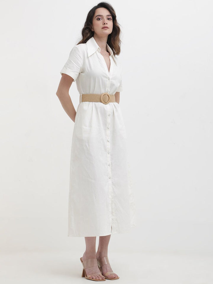 RAREISM Shirt Collar Cotton A-Line Midi Dress