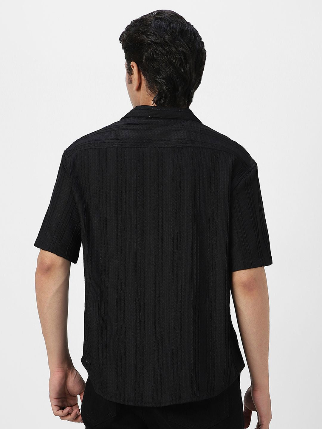Urbano Fashion Men Cotton Cuban Collar Textured Oversized Casual Shirt