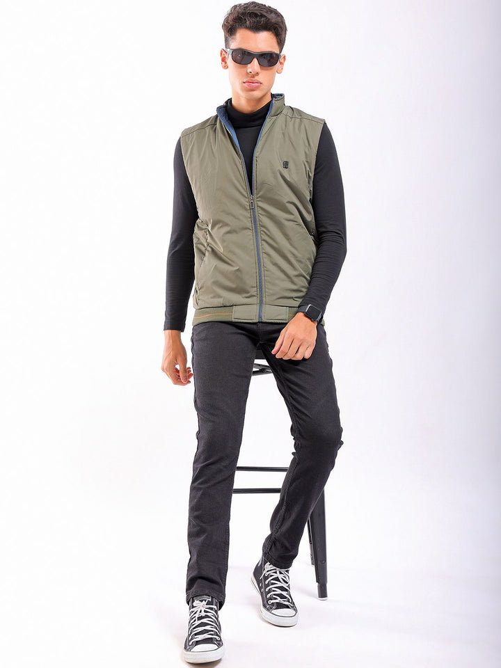 The Indian Garage Co Men Sleeveless Zip-Front Reversible Bomber Jacket