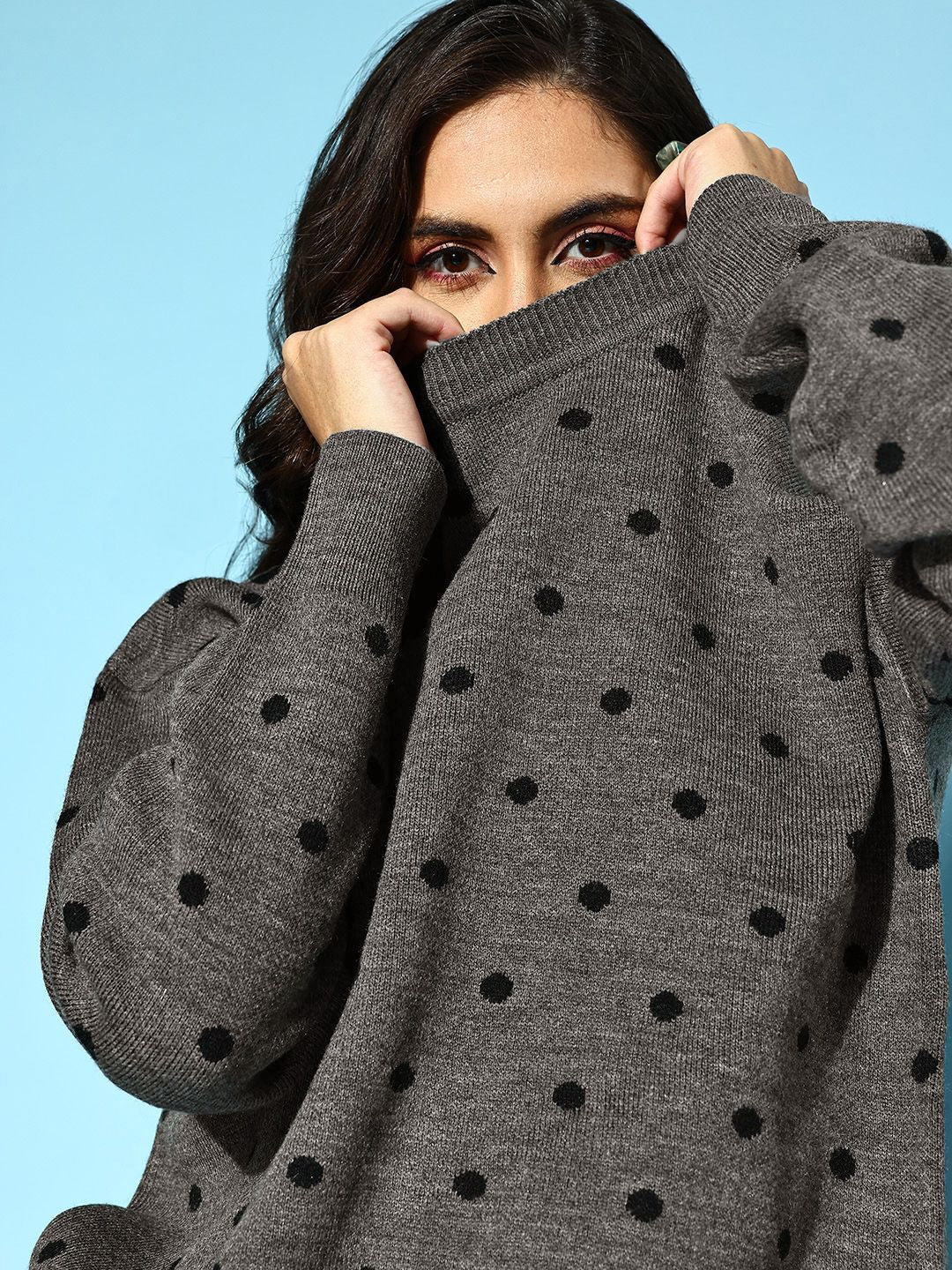 Berrylush Women Beautiful Charcoal Geometric Knits Bits Sweater