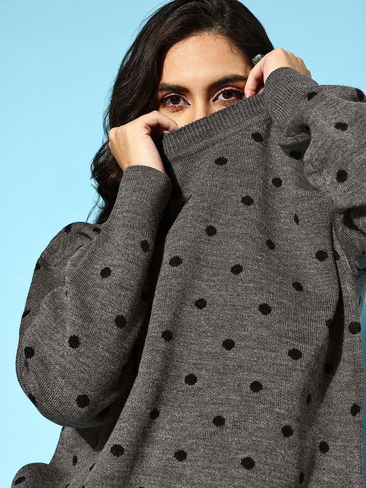 Berrylush Women Beautiful Charcoal Geometric Knits Bits Sweater