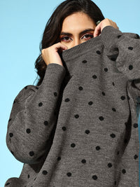 Berrylush Women Beautiful Charcoal Geometric Knits Bits Sweater