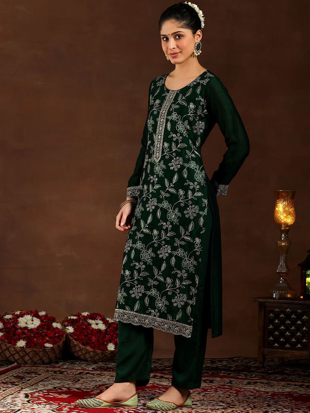 Libas Women Ethnic Motifs Embroidered Regular Kurta with Trousers & With Dupatta