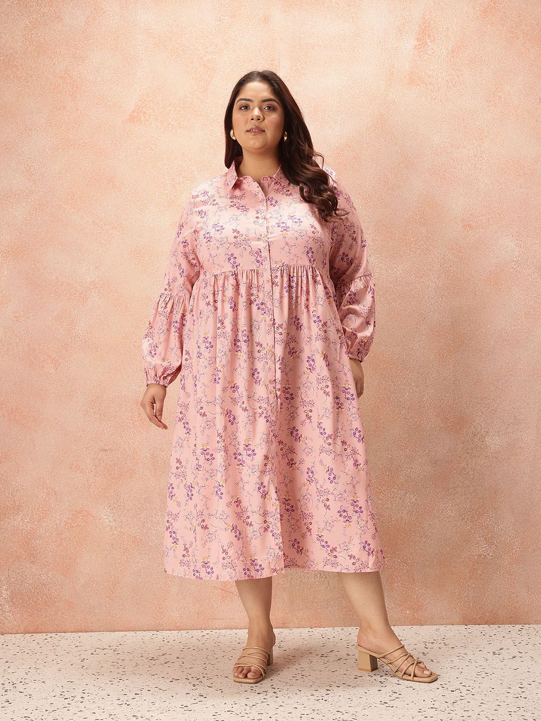 all about you Floral Print Shirt Style Midi Dress