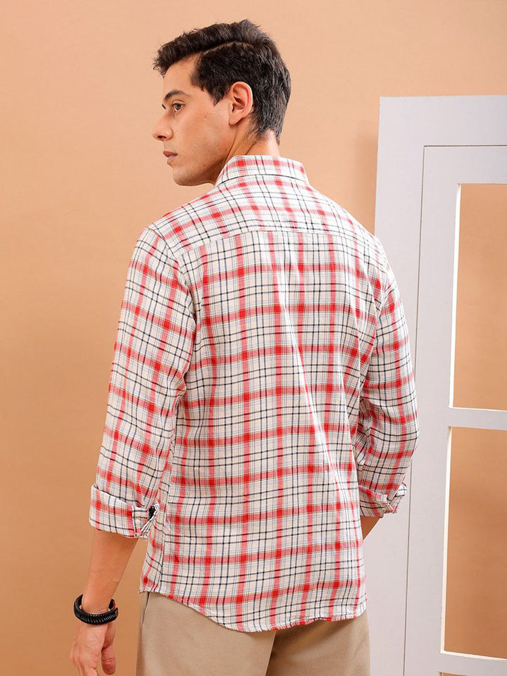 The Indian Garage Co Slim Fit Tartan Checked Pure Cotton Casual Shirt