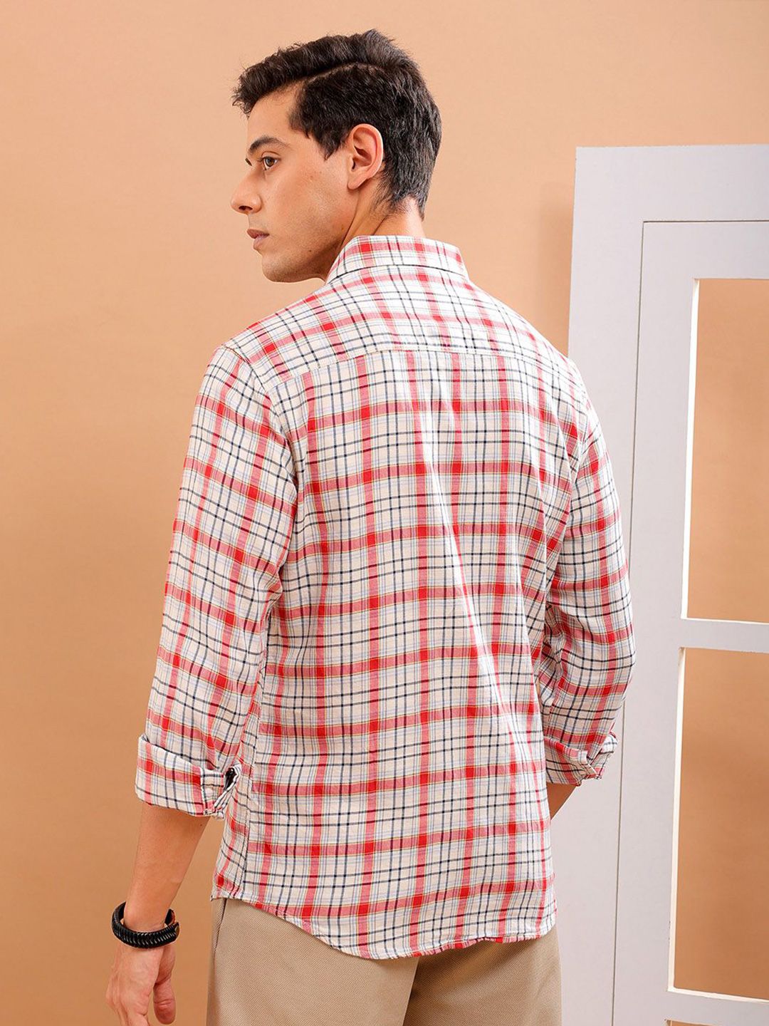 The Indian Garage Co Slim Fit Tartan Checked Pure Cotton Casual Shirt