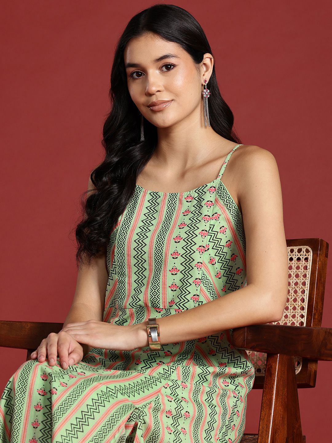 Anouk Printed Pure Cotton A-Line Kurta with Trousers