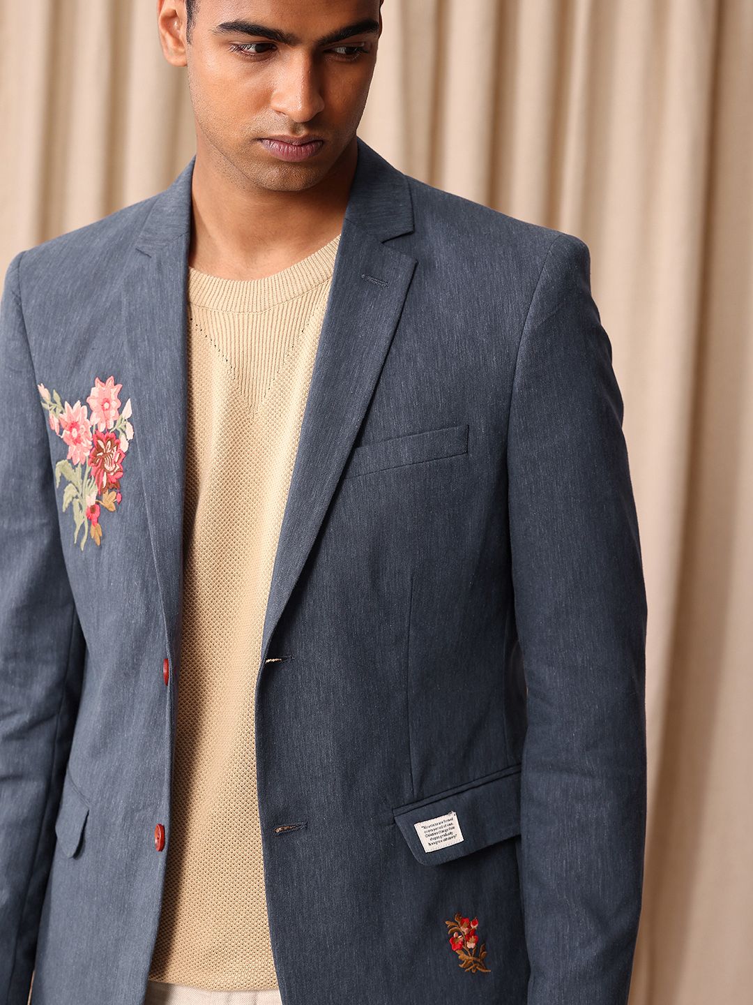 Mr Bowerbird Floral Embroidered Tailored Fit Single-Breasted Casual Blazer