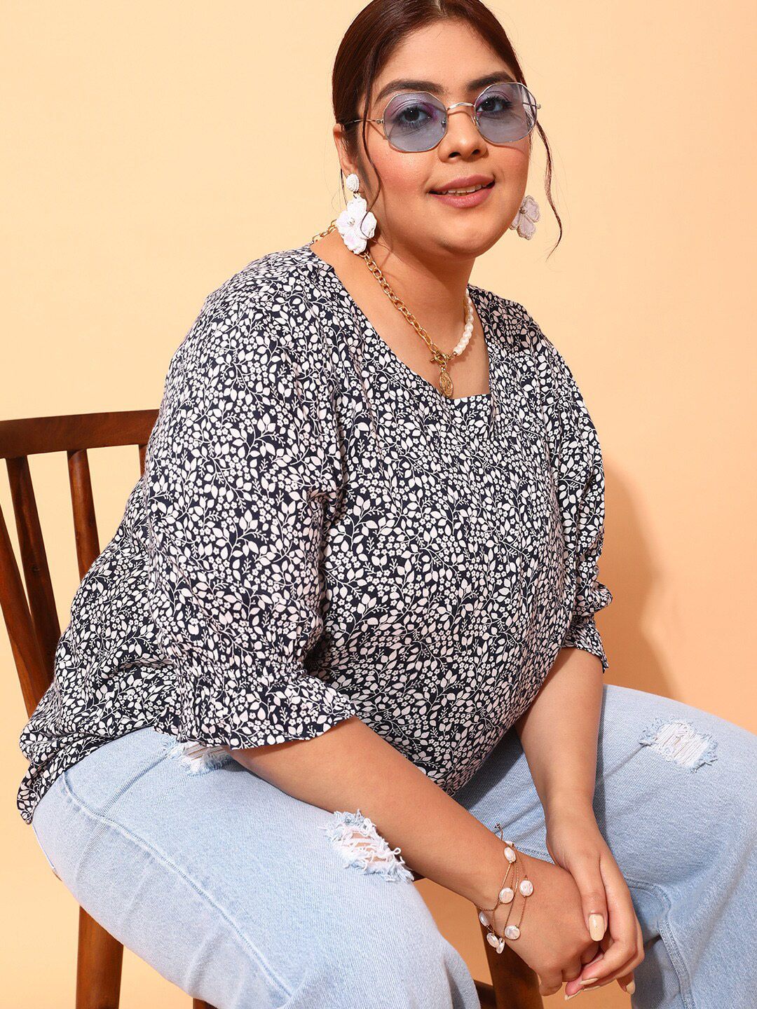 CURVY STREET Plus Size Floral Printed Top