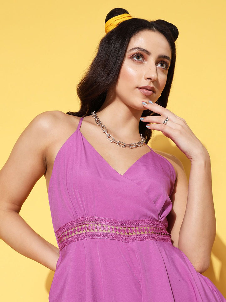 Berrylush Women Charming Purple Solid Spaghetti Straps Jumpsuit