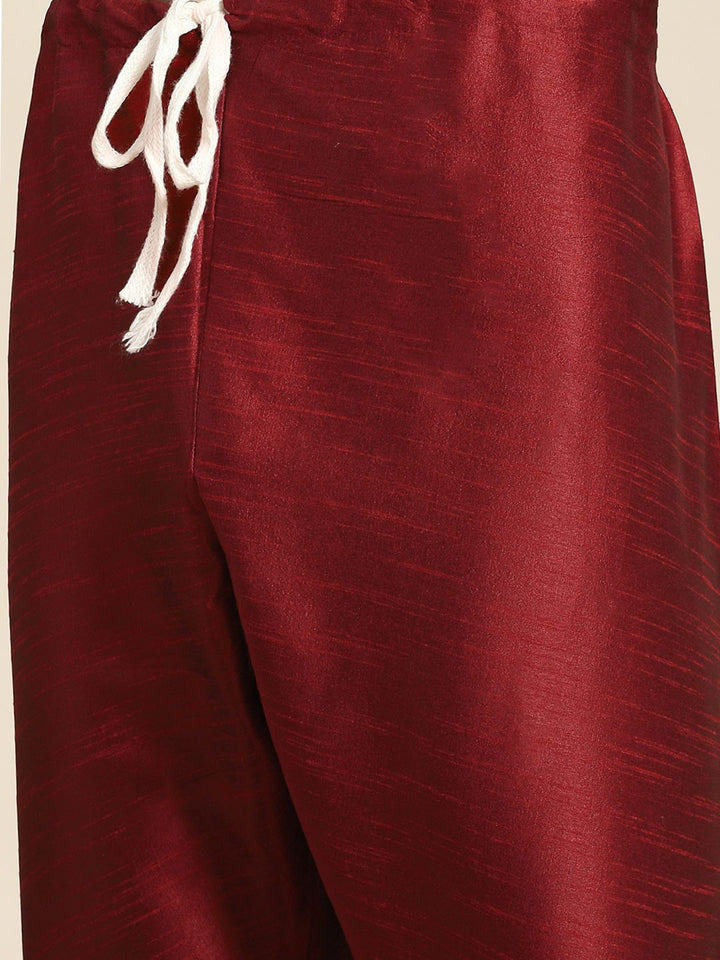 SOJANYA Men Maroon Mirror Work Kurta with Churidar with Nehru Jacket