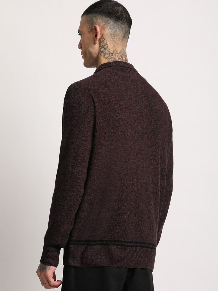 THE BEAR HOUSE Men Solid Pure Cotton Shirt Collar Sweater