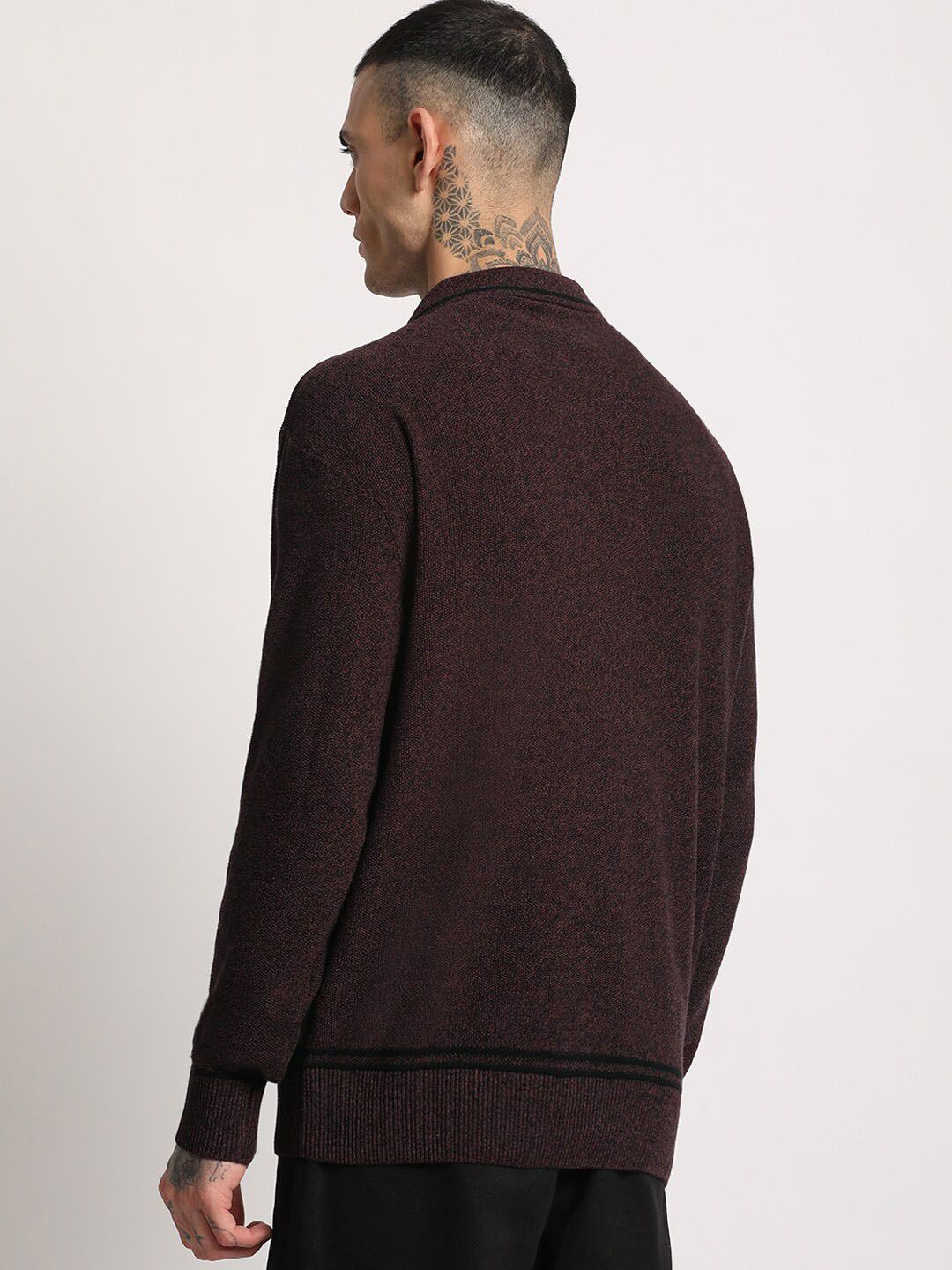 THE BEAR HOUSE Men Solid Pure Cotton Shirt Collar Sweater