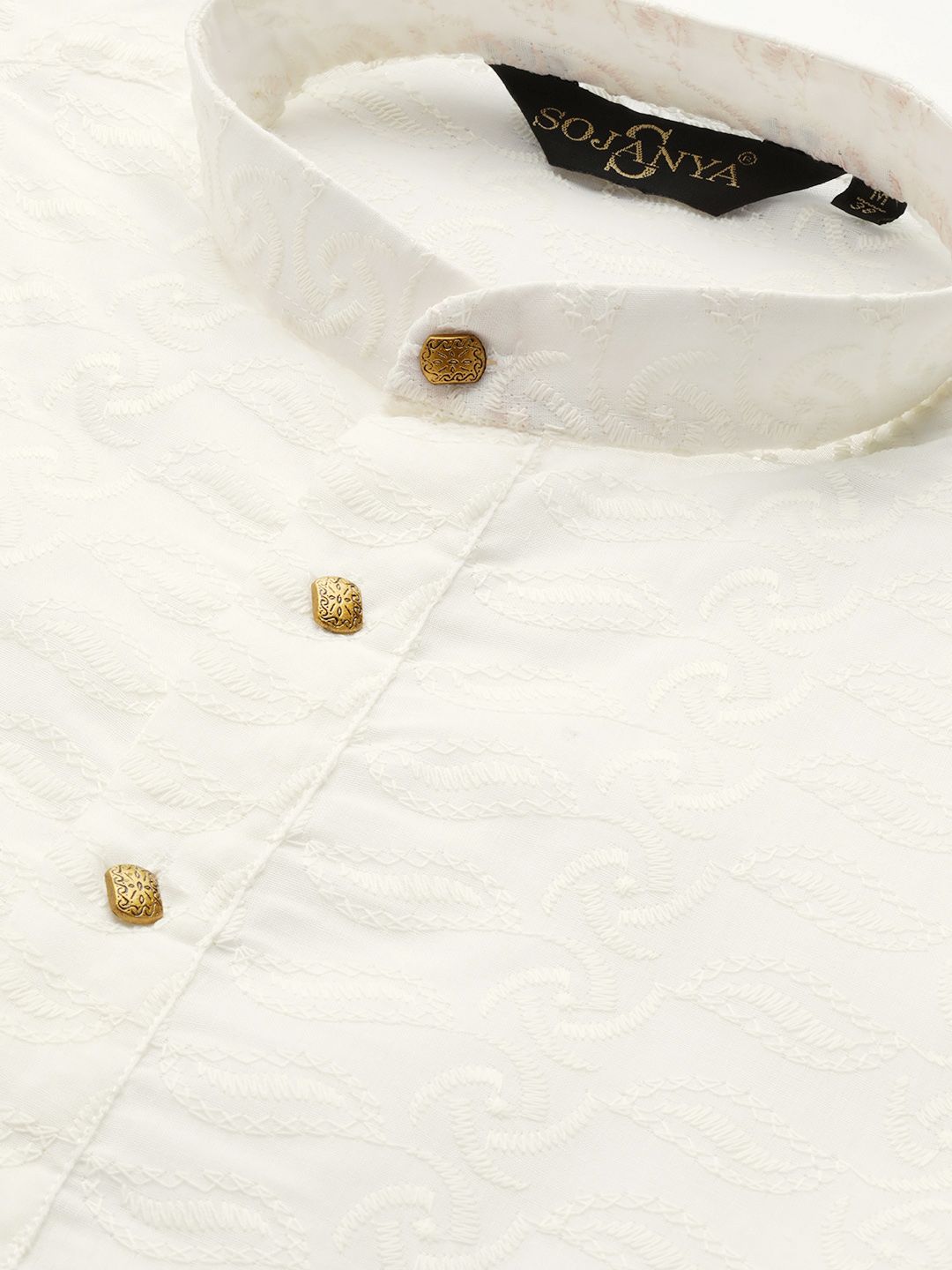 SOJANYA Men Off-White Chikankari Embroidered Semi-Sheer Straight Kurta