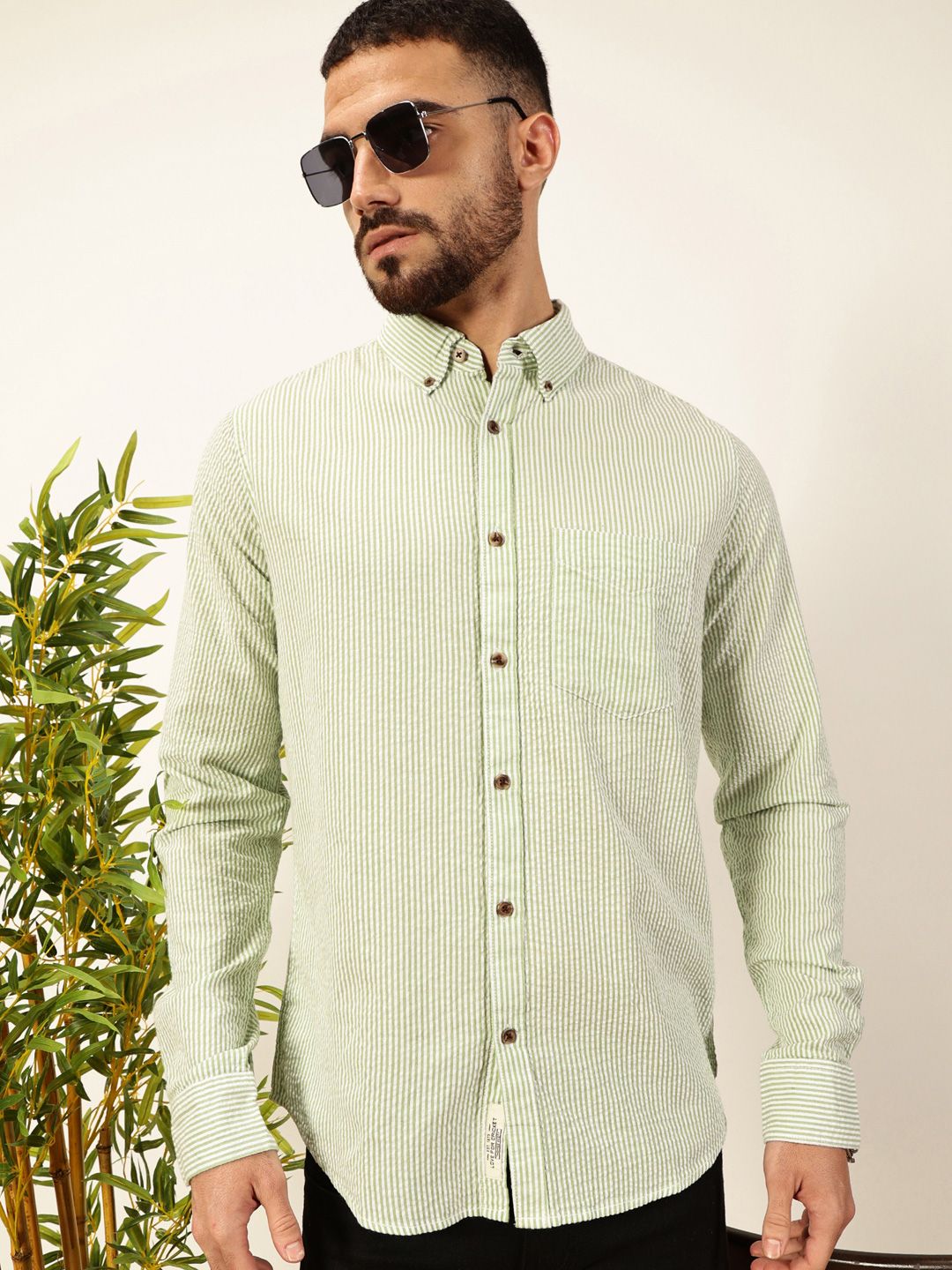 Thomas Scott Men Premium Slim Fit Striped Button-Down Collar Pure Cotton Casual Shirt