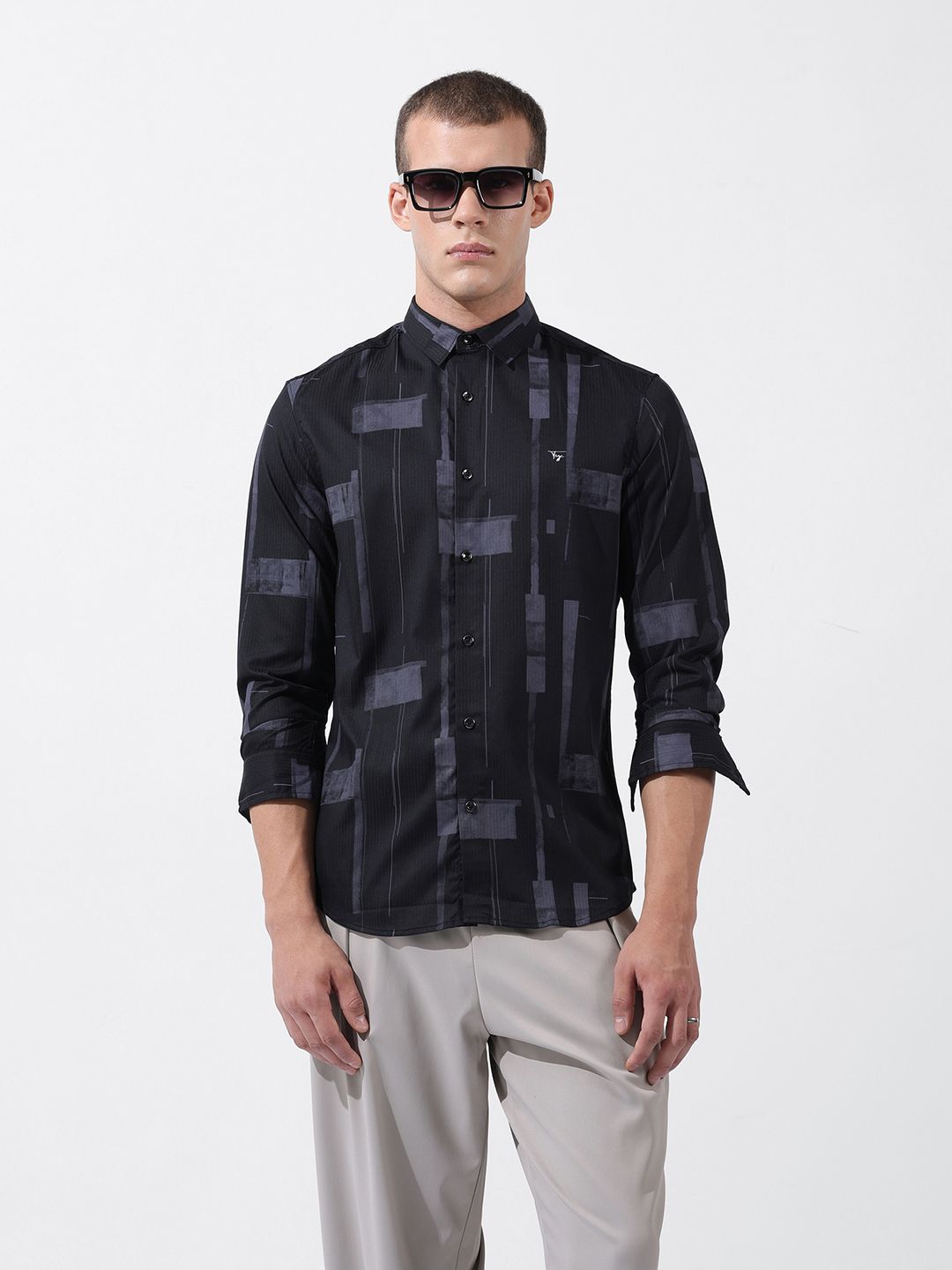 The Indian Garage Co Men Slim Fit Textured Party Shirt