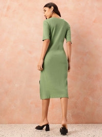 all about you Cotton Ribbed Side Slits Sheath Midi Dress