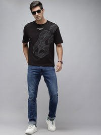 SPYKAR Graphic Printed Drop-Shoulder Sleeves Relaxed Fit T-shirt