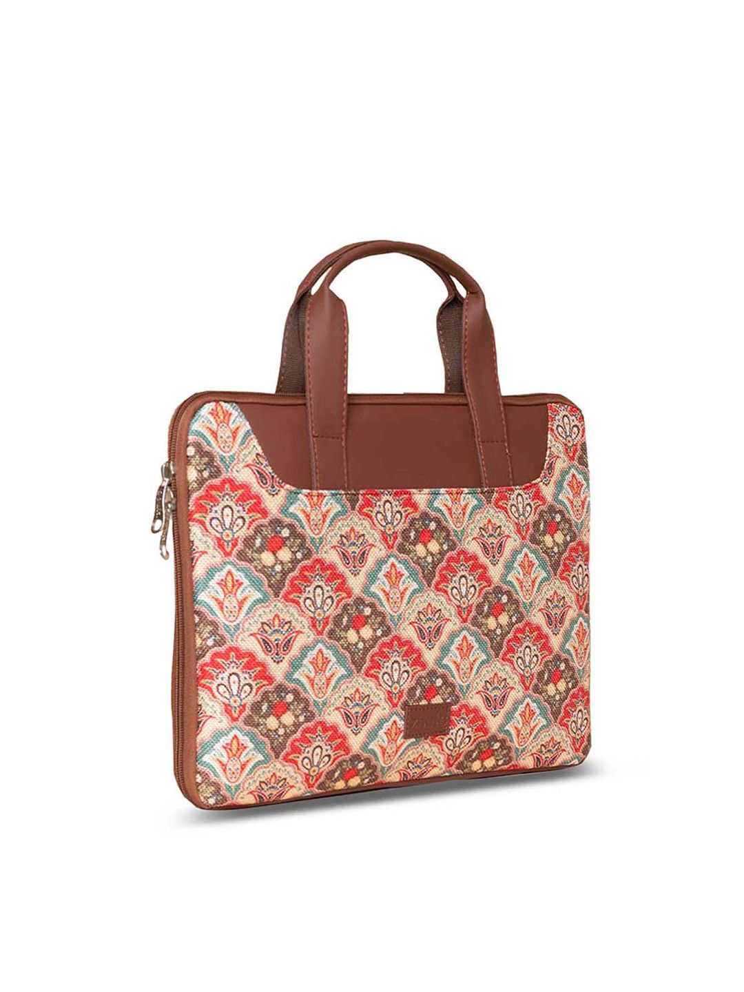 ZOUK Women Brown & Red Printed Jute Laptop Sleeve