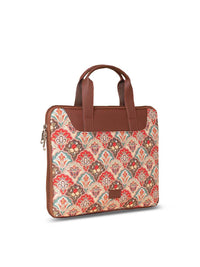 ZOUK Women Brown & Red Printed Jute Laptop Sleeve