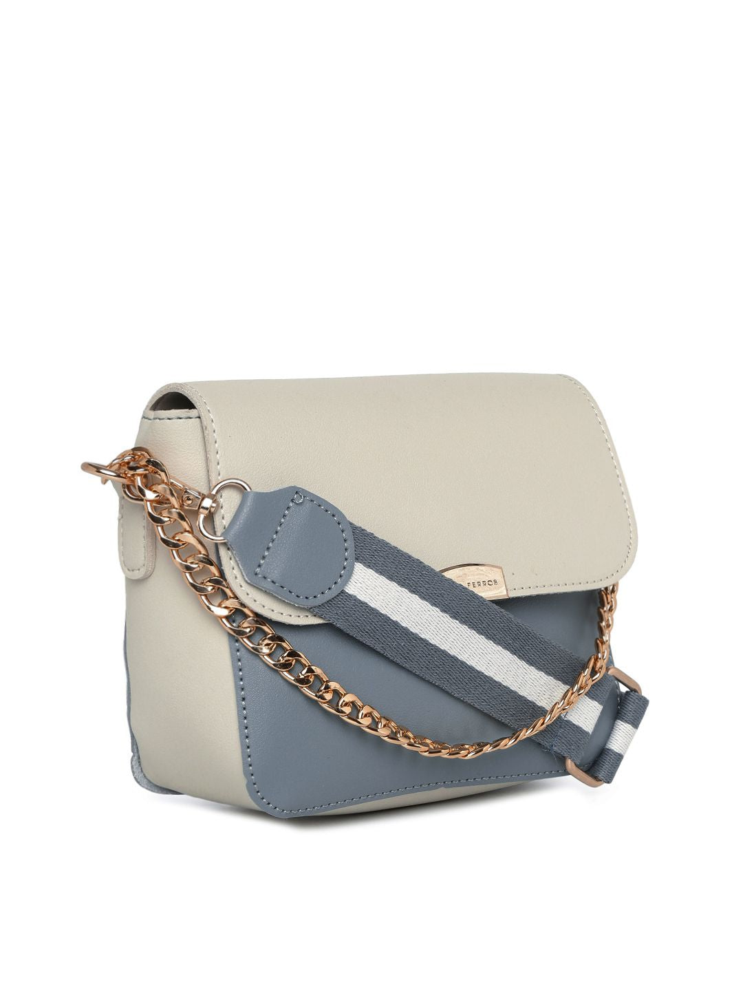 Lino Perros Blue & Off-White Colourblocked Handheld Bag