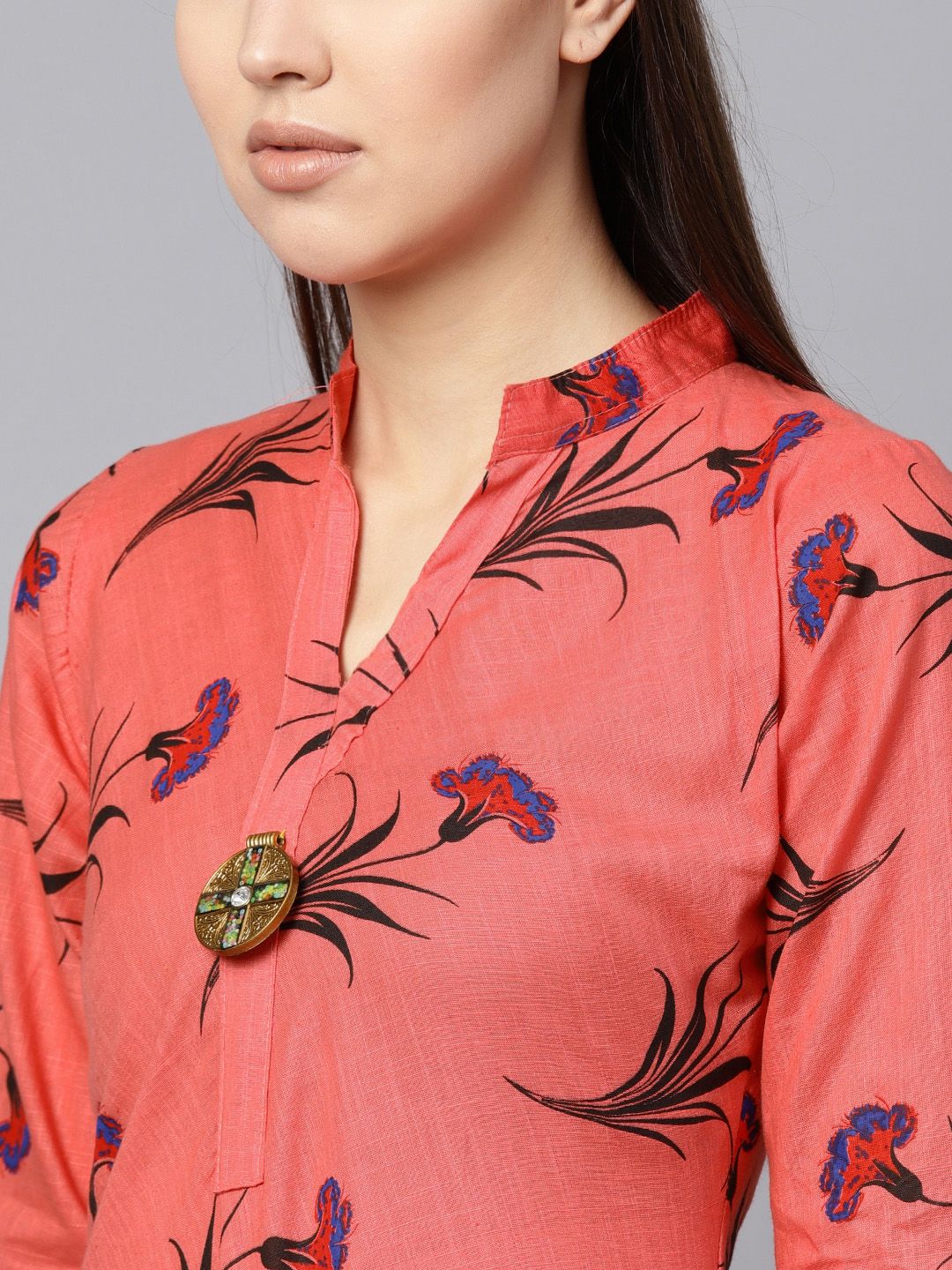 SOJANYA Women Pink & Black Floral Print Kurta A-Line