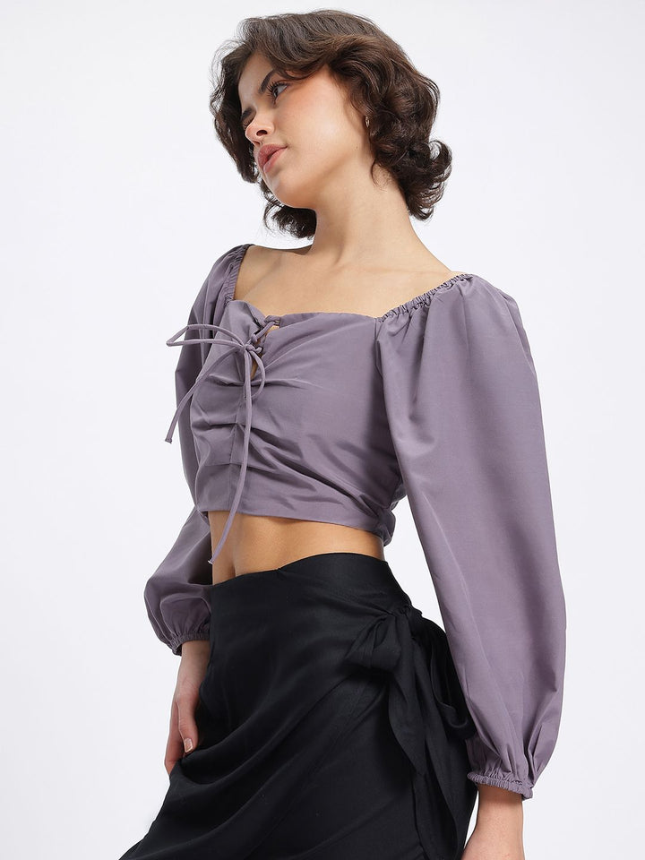 DressBerry Cutie Couture Tie-Up Pleated Smocked Back Crop Top