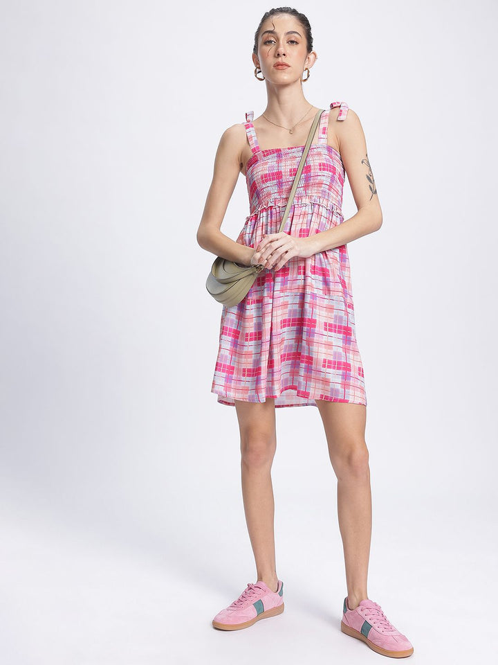 DressBerry Sweet Serenity Checked Smocked A-Line Dress