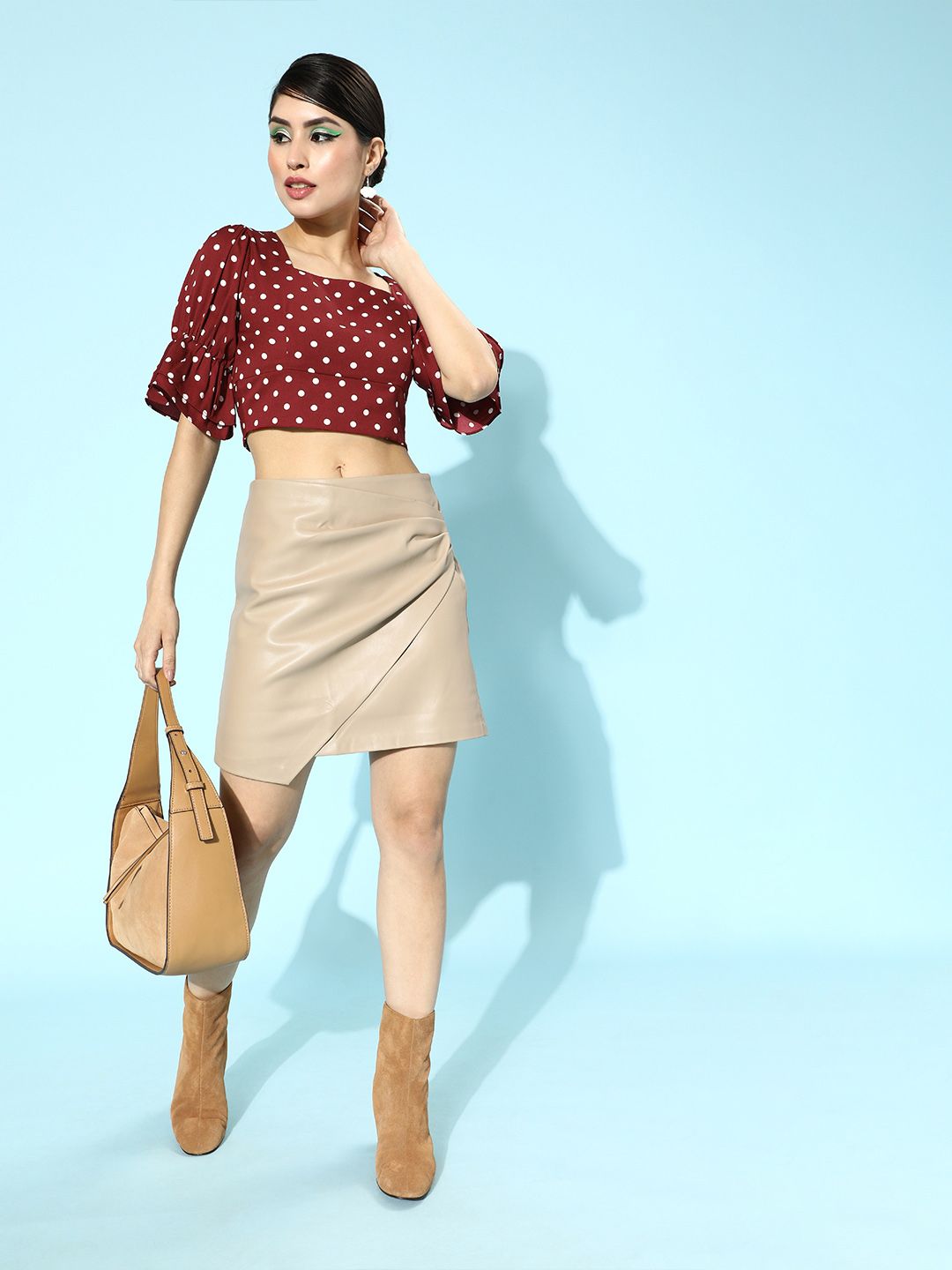 Berrylush Women Red Polka Dotted Cropped Top