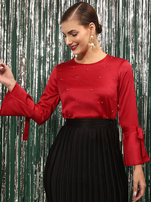 STREET 9 Tie-Up Detail Embellished Top