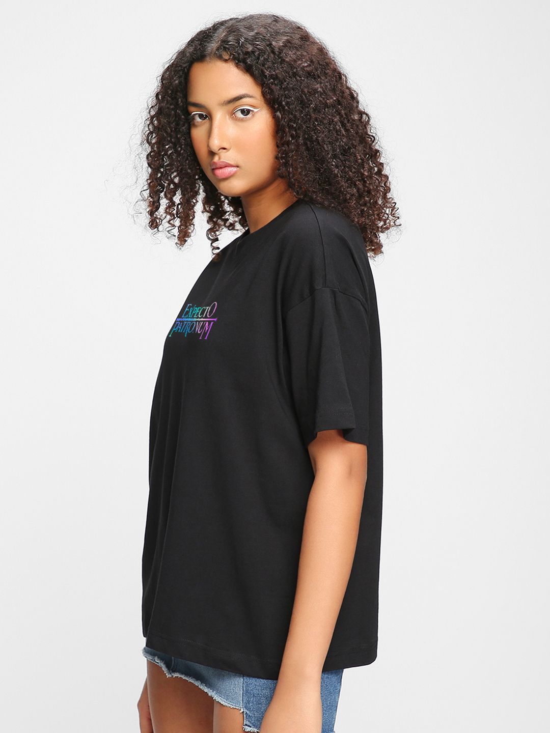 Bewakoof X Official Harry Potter Merchandise Expecto Graphic Printed Oversized T-shirt