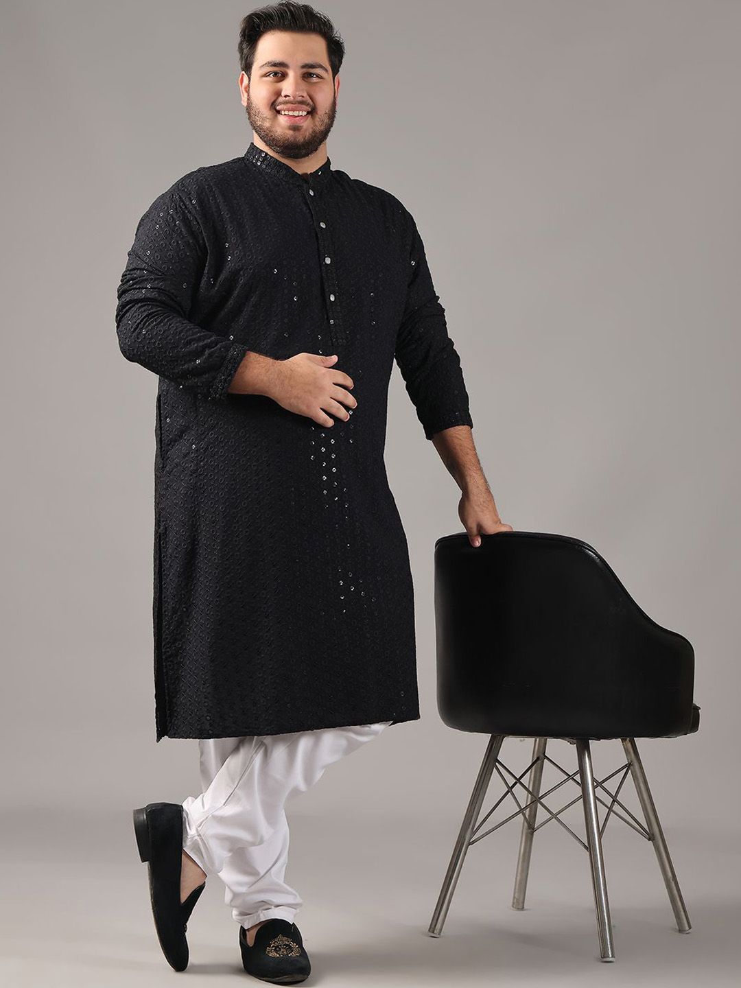 SOJANYA PLUS Plus Size Men Ethnic Motifs Embroidered Pure Cotton Straight Kurta & Pyjamas
