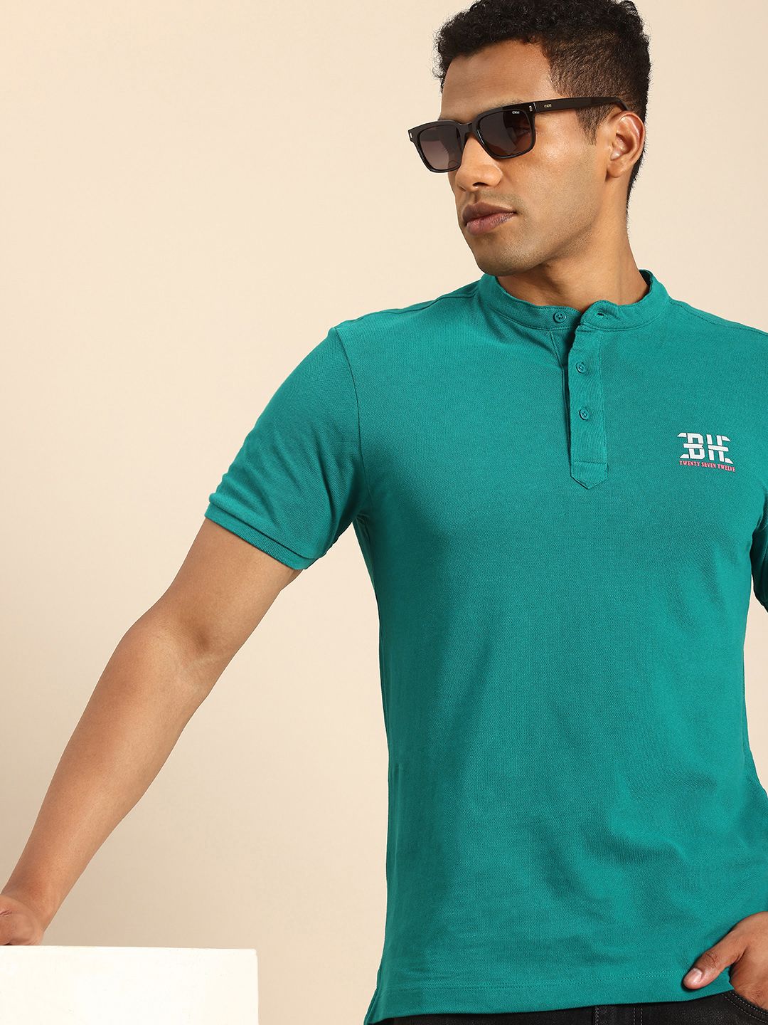 Being Human Henley Neck Pure Cotton T-shirt
