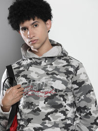 The Indian Garage Co Men Grey & Black Printed Hooded Sweatshirt