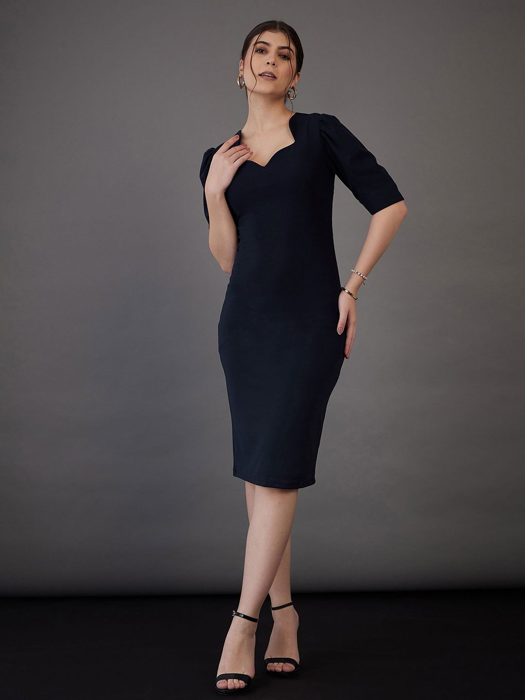 SASSAFRAS worklyf Sweetheart Neck Puff Sleeves Formal Bodycon Dress