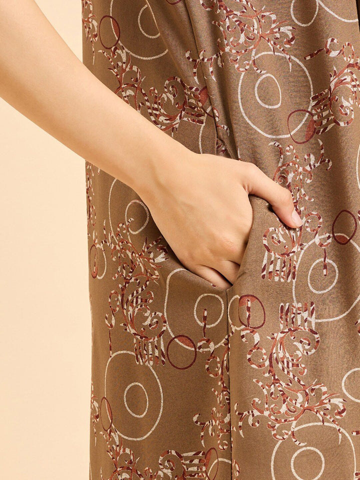 Sweet Dreams Brown Pure Cotton Printed Maxi Nightdress