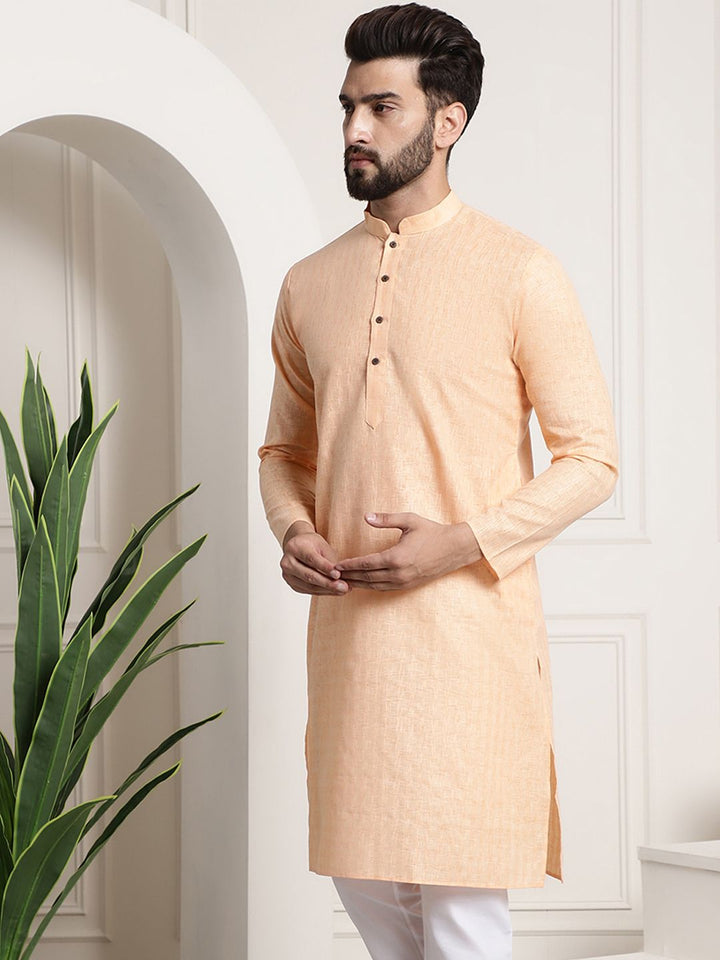 SOJANYA Kurta Lurus Dobby Berwarna Peach Lelaki