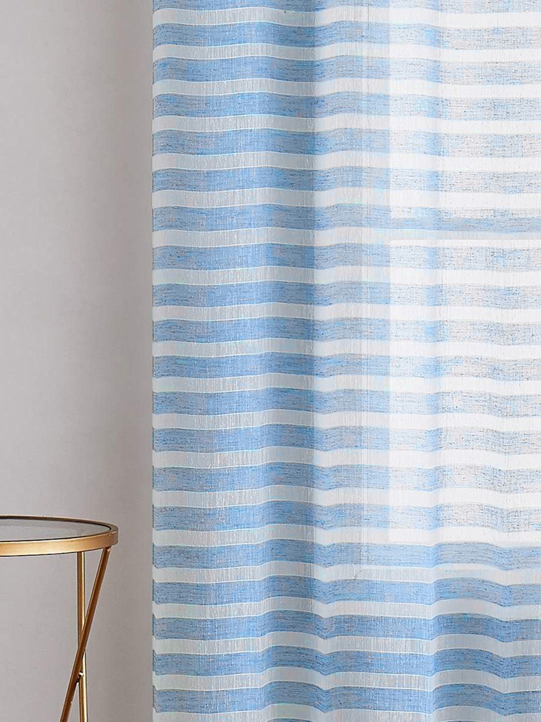 URBAN SPACE Blue & White 2 Pieces Striped Sheer Window Curtains