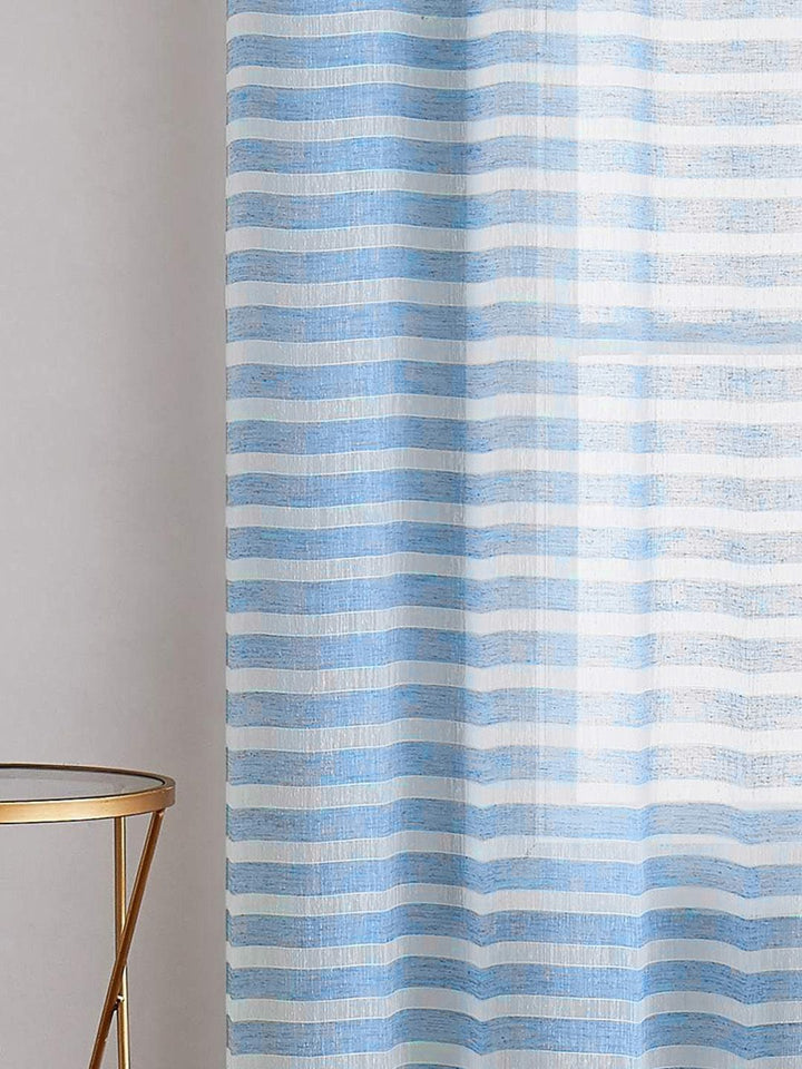 URBAN SPACE Blue & White 2 Pieces Striped Sheer Window Curtains
