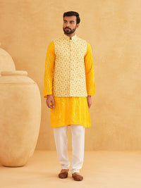 SOJANYA Kurta Kapas Tulen Kolar Labuci Leheriya Dengan Jaket Churidar Dan Nehru