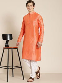 SOJANYA Men Orange Self Design Kurta
