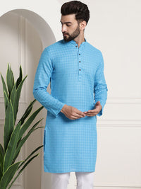 Anug by SOJANYA Men Blue Checked Dobby Mandarin Collar Kurta