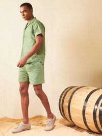 Dennison Solid Cuban Collar Comfort Fit Shirt With Shorts Co-ords