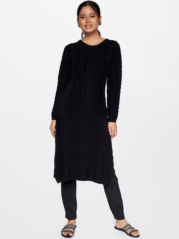 Global Desi Women Black Knitted Kurta