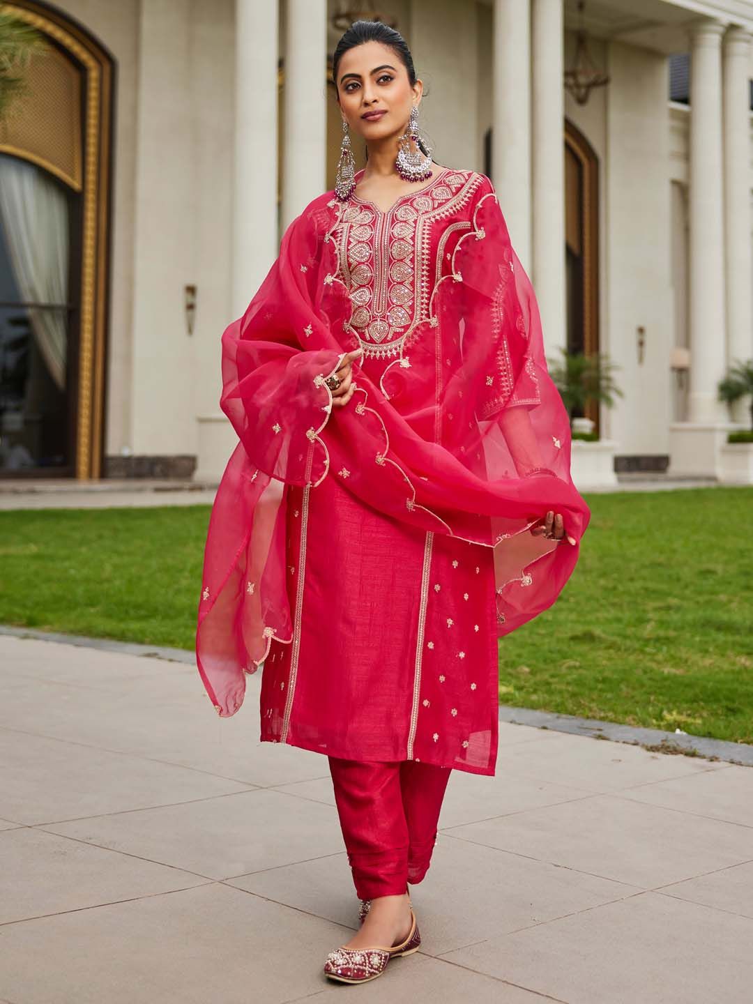 Indo Era Women Ethnic Motifs Embroidered Panelled Kurta with Trousers & With Dupatta